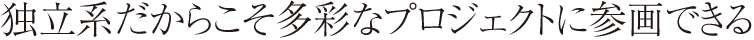 独立系だからこそ多彩なプロジェクトに参画できる